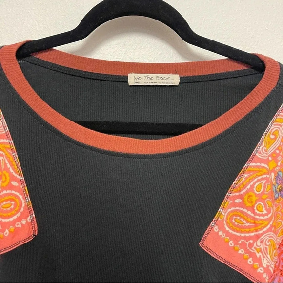 Free People Feelin In’ Balloon Sleeve Patch Shirt - Boho Patchwork Long-Sleeve - Picture 3 of 6